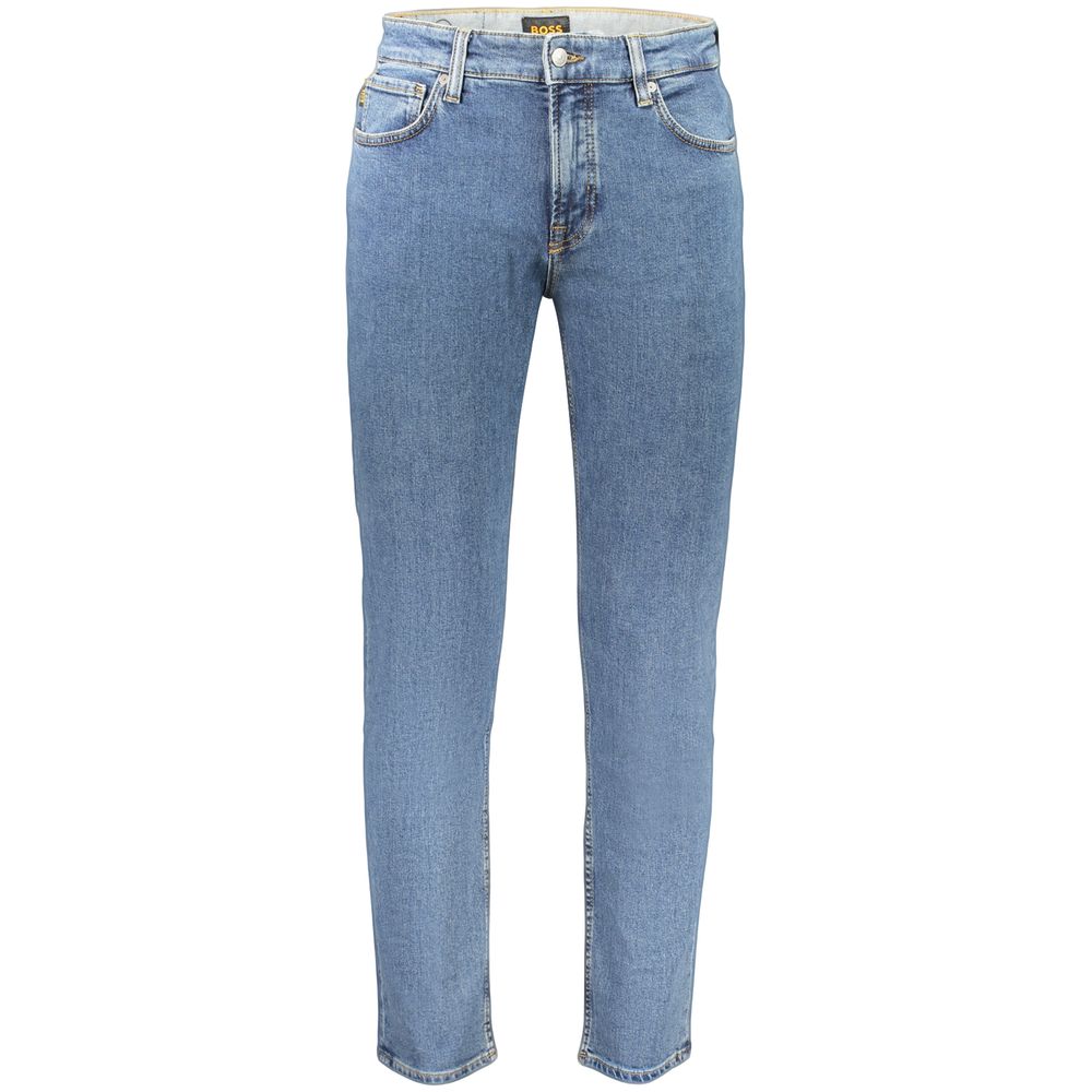 Jeans by Hugo Boss for men in stretch denim cotton blue features an sartorial regular-fit and long with a cut for a sartorial finish.