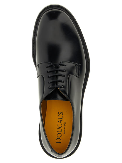 Derby Shoes by Doucal's for men in calfskin leather black, cream, yellow & signature features an ergonomic silhouette, perfectly showcasing Blake Men's Calfskin Leather Derby Shoes with its distinct and elegant .