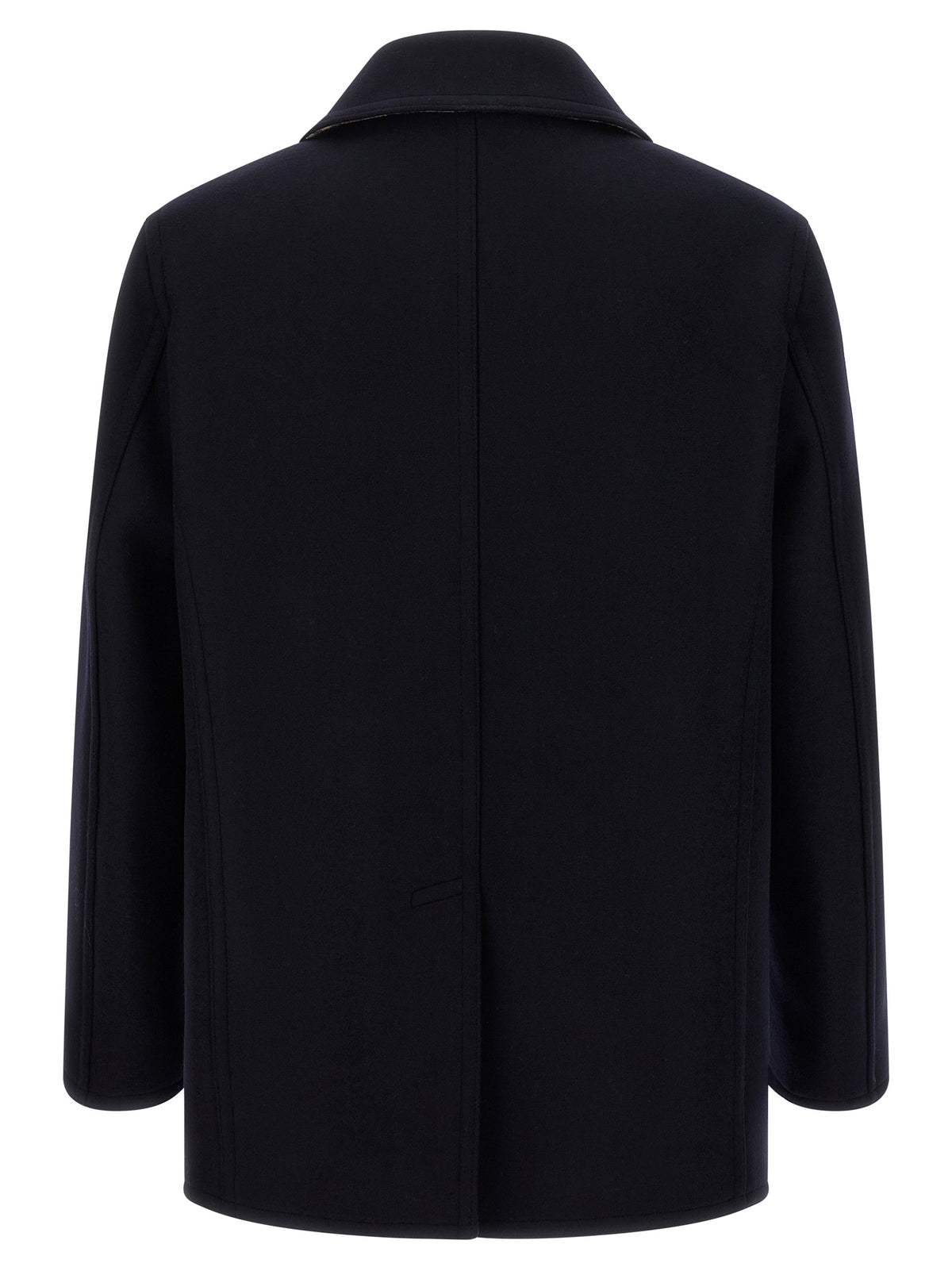 Overcoat by Burberry for men in wool blue, horn, patterned & signature showcases a enveloping silhouette, detailed with distinctive and a enveloping lapel neckline.