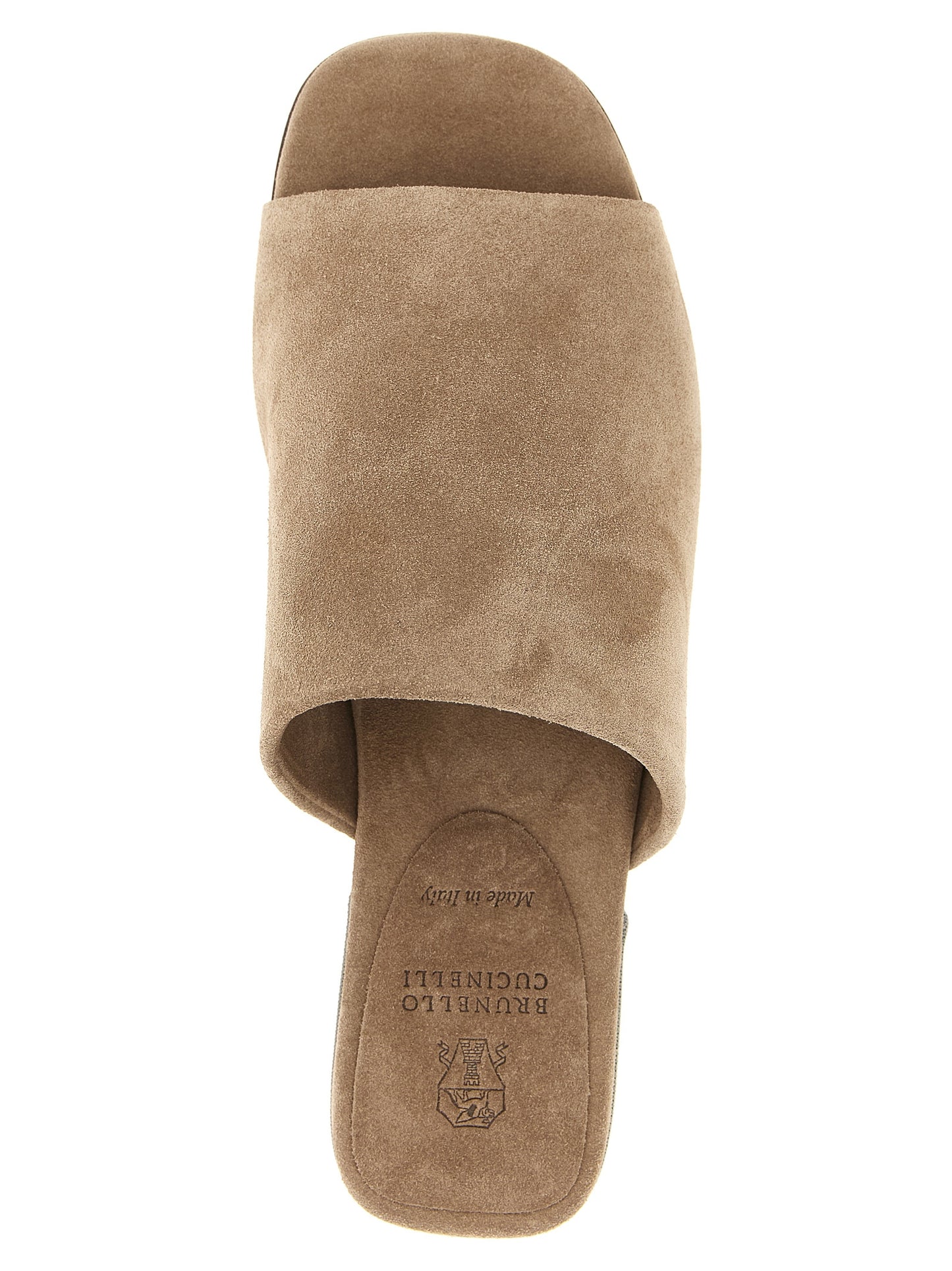 Brunello Cucinelli Monile Women's Suede Calfskin Leather Sliders Sandals Flat Shoes - Brown