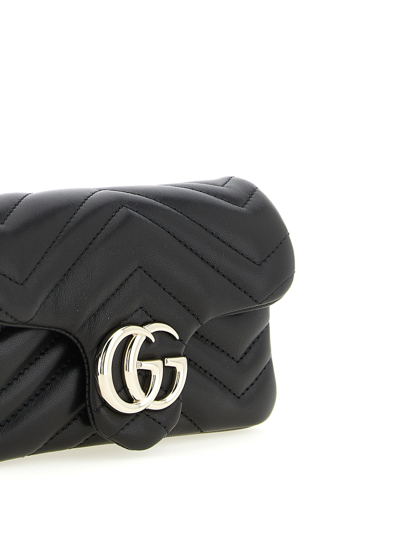Gucci Gg Marmont Nappa Lamb Leather Mini Shoulder Flap Bag - Black Patterned Chevron Signature