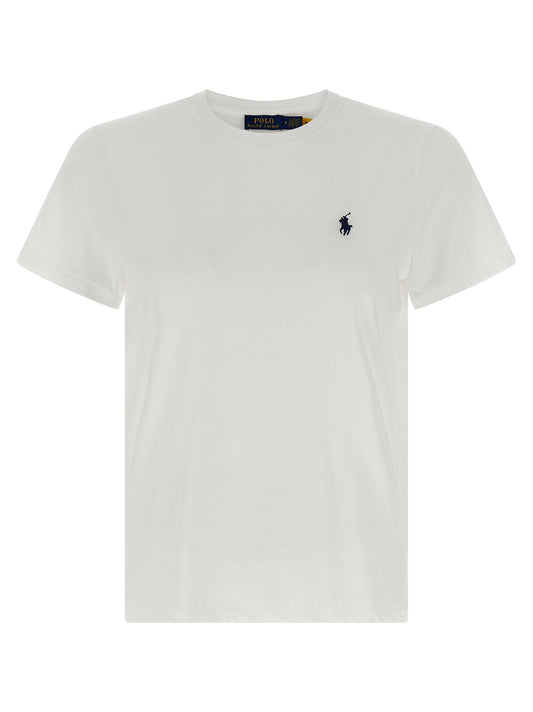 Polo Shirt by Polo Ralph Lauren for women in cotton white presents a crisp silhouette, artfully detailed with a crisp short-sleeve and crisp crew neckline.