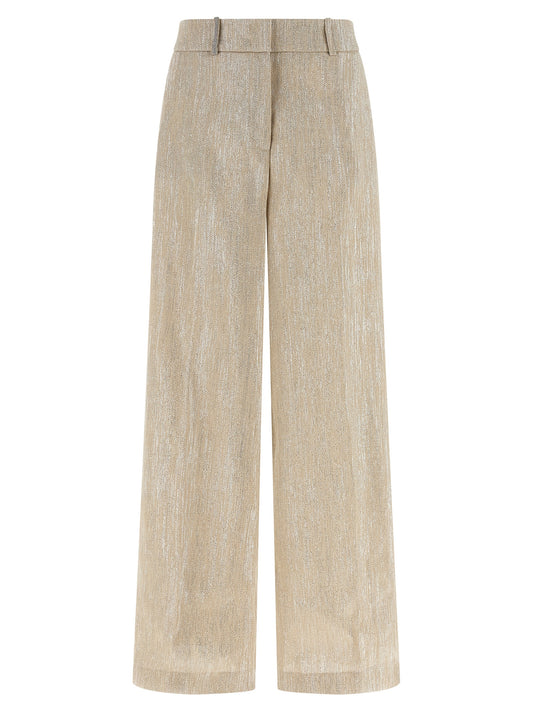 Trousers by Peserico for women in linen poly cotton & viscose beige features a artisanal silhouette, showcasing a sophisticated straight-leg & wide with a long and for a artisanal finish.