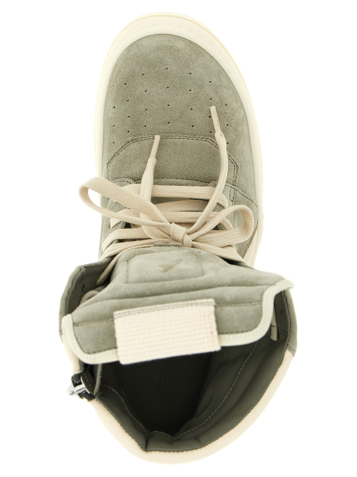 Athletic Sneakers Rick Owens women bos taurus suede calfskin leather bicolour, cream & green featuring a avant-garde Women's High Top Bos Taurus Suede Calfskin Leather Athletic Sneakers design with a avant-garde high-top style for a refined finish.