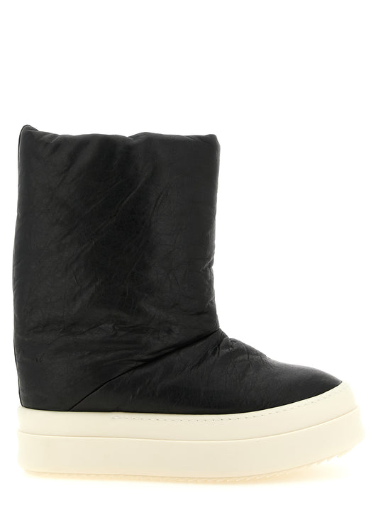 Platform Winter Boots by Rick Owens for men in lamb leather bicolour, black, cream & white features an avant-garde Men's Lamb Leather Platform Winter Boots silhouette, defined by a sophisticated platform and a avant-garde .