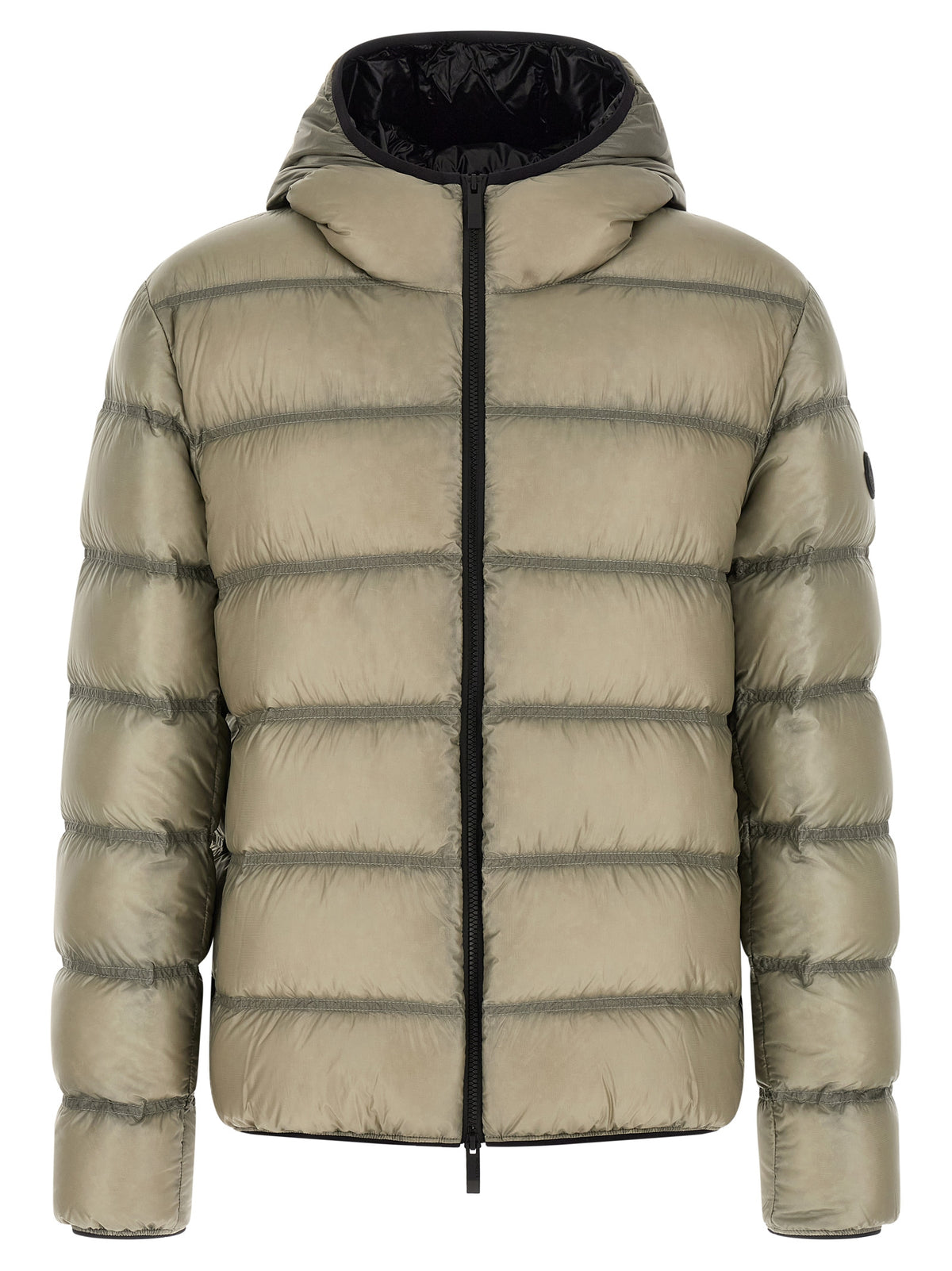 Hooded Puffer Jacket by Moncler for men in polyamide beige & green presents a effortlessly chic silhouette, showcasing a sophisticated hooded neckline and premium hooded & insulated for a truly effortlessly chic finish.