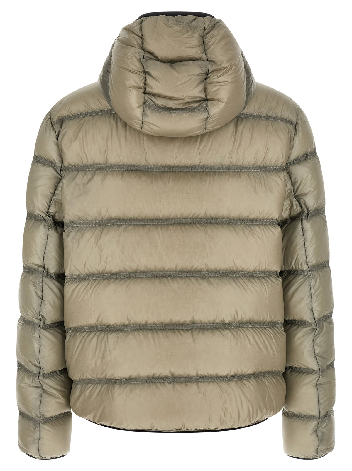 Hooded Puffer Jacket by Moncler for men in polyamide beige & green features an on trend silhouette, showcasing refined hooded & insulated and a sophisticated hooded neckline for a truly on trend finish.