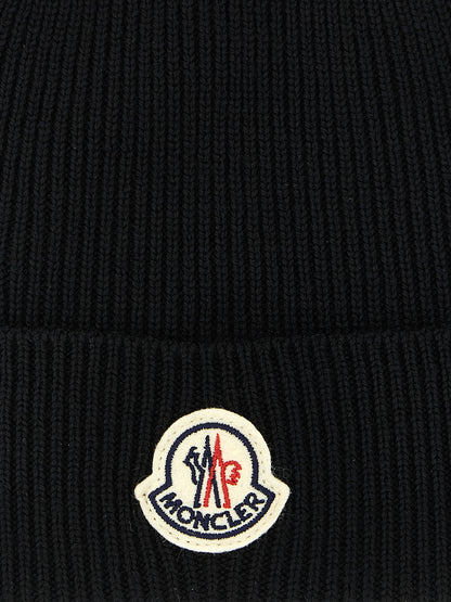 Moncler Black Virgin Wool Beanie