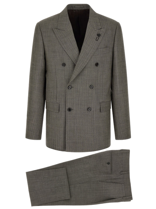 Pant Suit by Lardini for men in virgin wool gray, patterned & signature features a tailored silhouette, showcasing a sophisticated and tailored for a refined, professional look.
