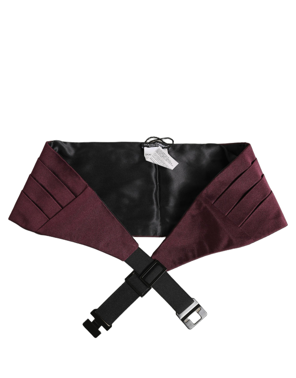 Cummerbund by Dolce & Gabbana for men in silk maroon features a resplendent silhouette, artfully capturing the essence of the resplendent Silk Cummerbund design for a sophisticated, premium look.