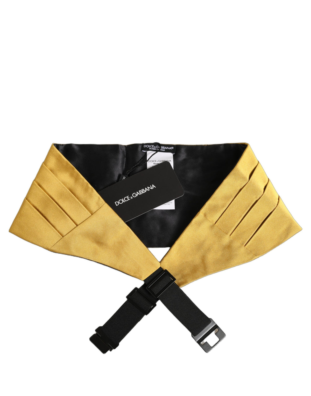 Cummerbund by Dolce & Gabbana for men in silk gold features a distinguished silhouette, artfully capturing the essence of Silk Cummerbund with a distinguished finish.