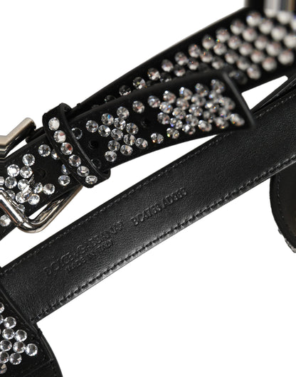 Dolce & Gabbana Rhinestone & Goat Leather Suspenders - Black Silver