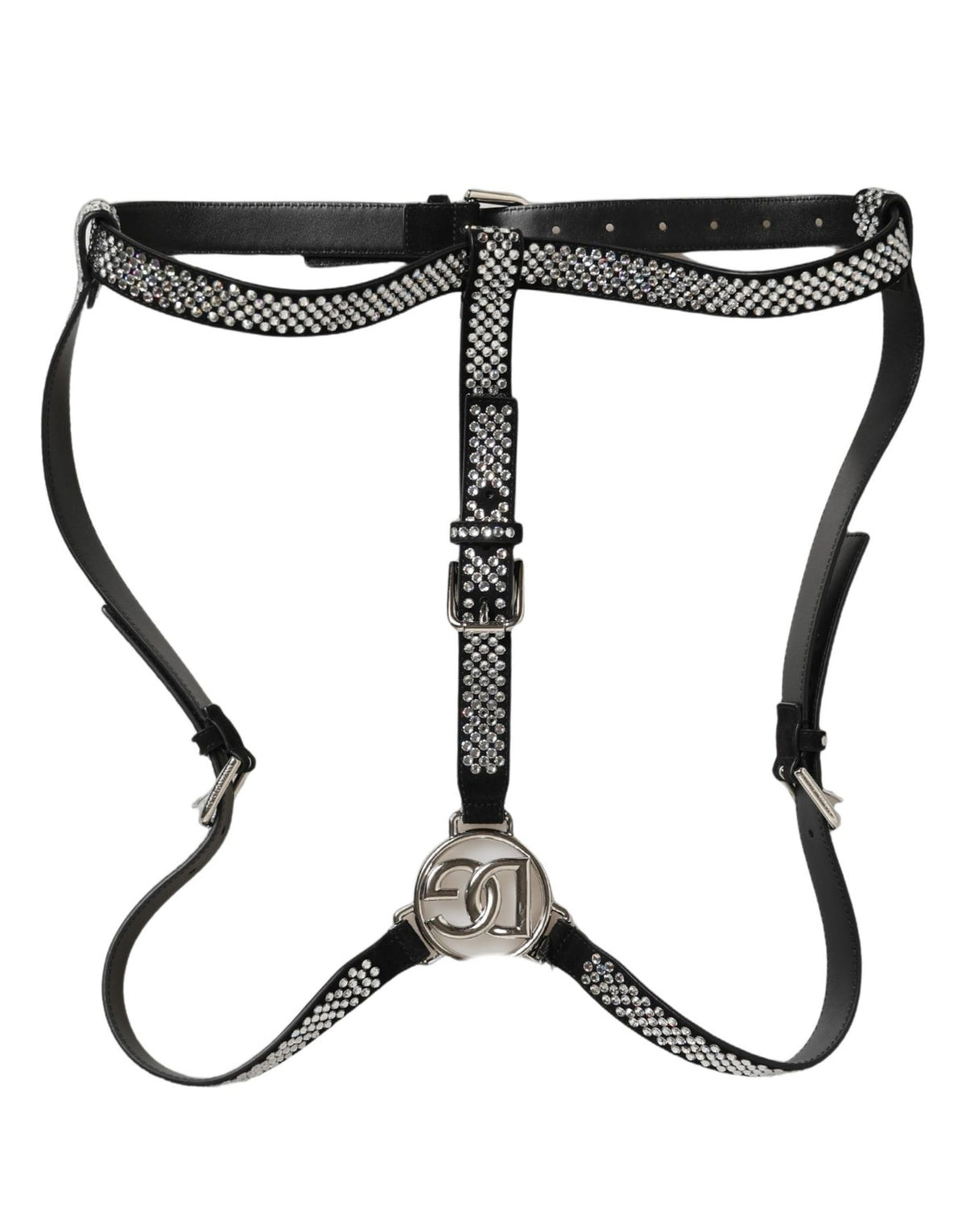Dolce & Gabbana Rhinestone & Goat Leather Suspenders - Black Silver