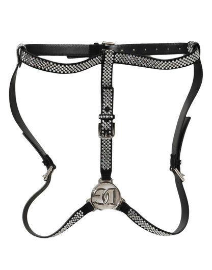 Dolce & Gabbana Rhinestone & Goat Leather Suspenders - Black Silver