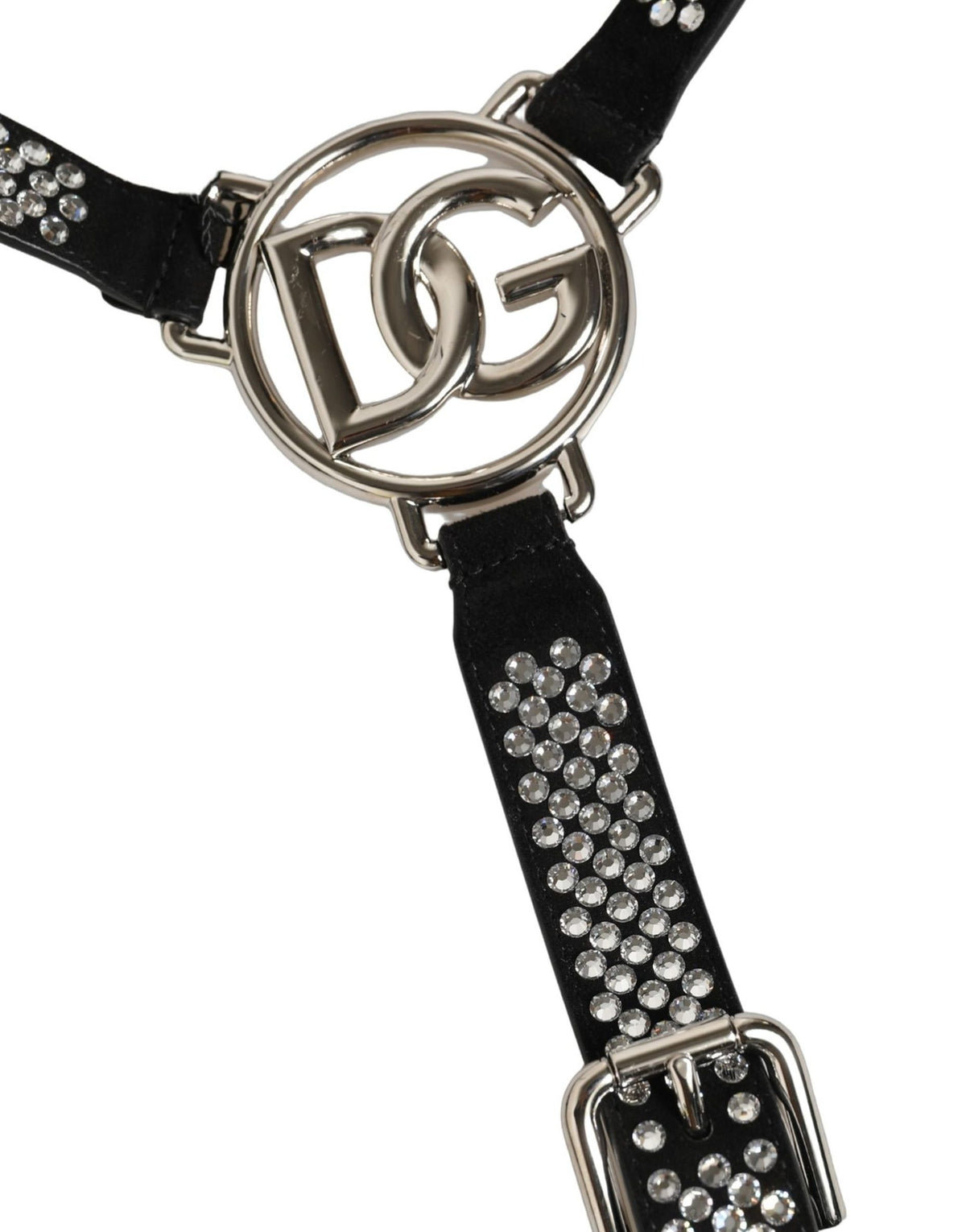 Dolce & Gabbana Rhinestone & Goat Leather Suspenders - Black Silver