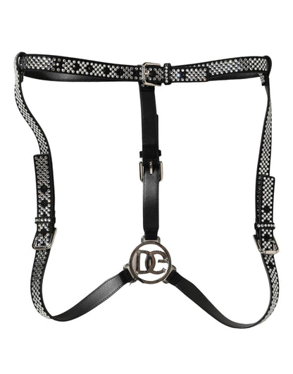 Dolce & Gabbana Rhinestone & Goat Leather Suspenders - Black Silver