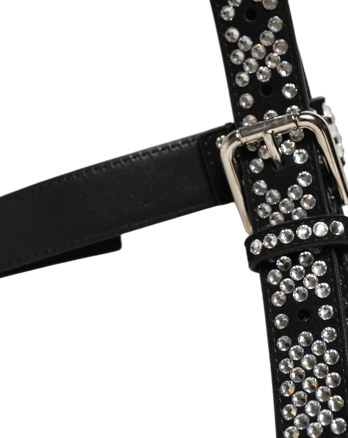 Dolce & Gabbana Rhinestone & Goat Leather Suspenders - Black Silver
