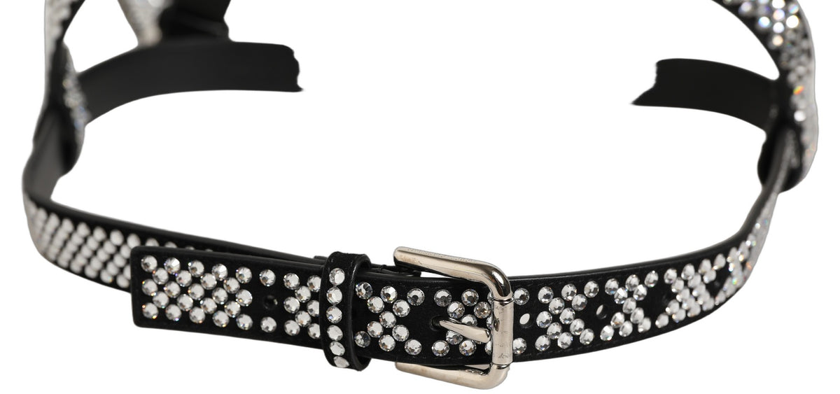 Dolce & Gabbana Rhinestone & Goat Leather Suspenders - Black Silver
