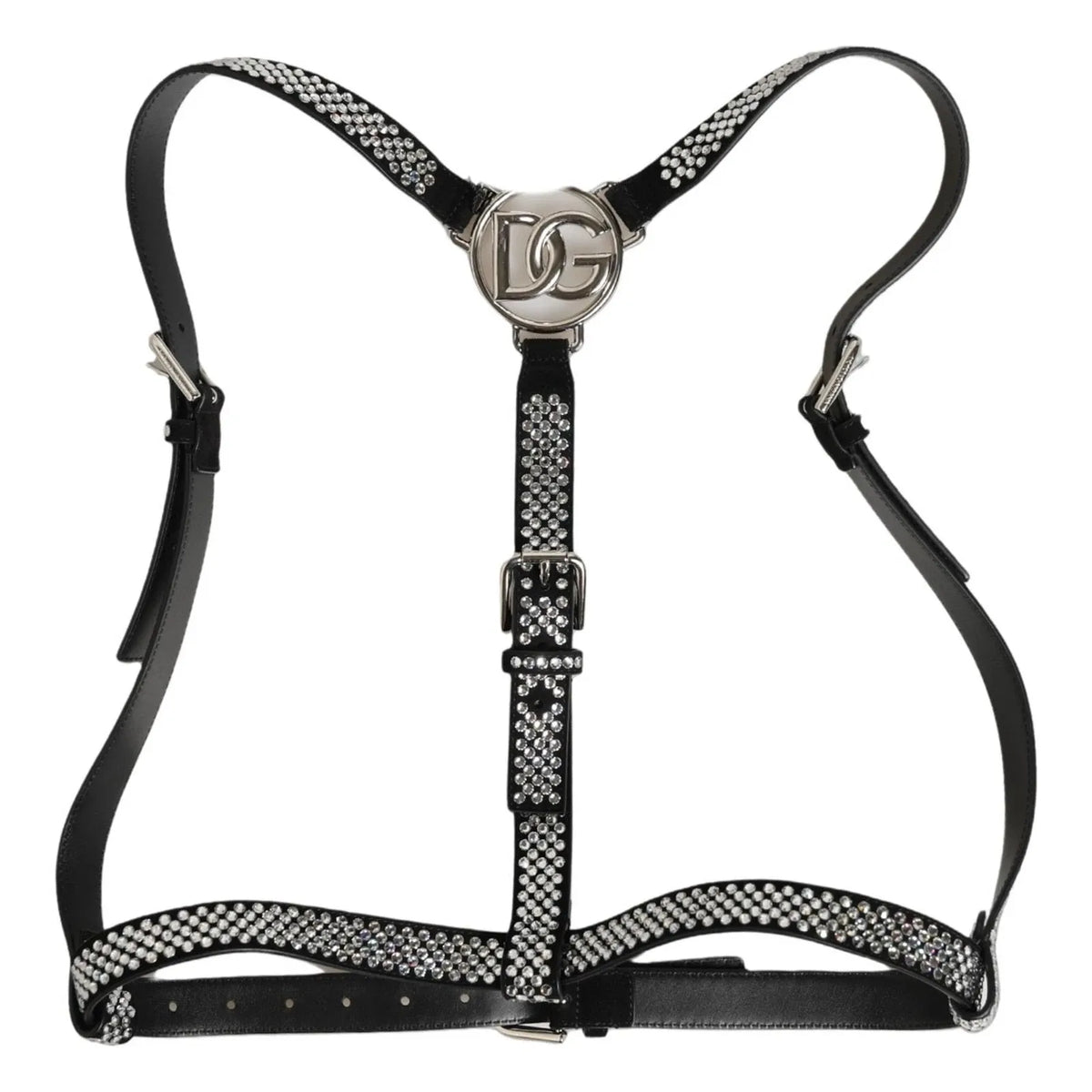 Dolce & Gabbana Rhinestone & Goat Leather Suspenders - Black Silver