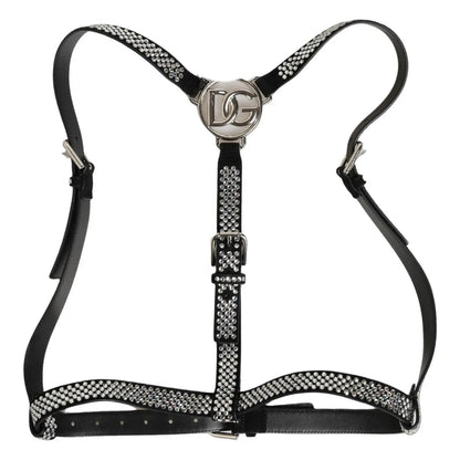 Dolce & Gabbana Rhinestone & Goat Leather Suspenders - Black Silver