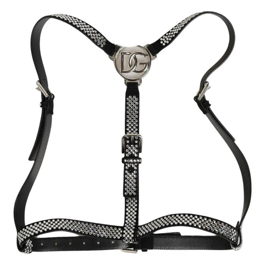 Dolce & Gabbana Rhinestone & Goat Leather Suspenders - Black Silver