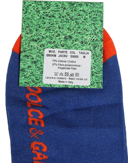 Dolce & Gabbana Men's Nylon Cotton & Calf Leather Socks - Blue Multicolor Red White Striped