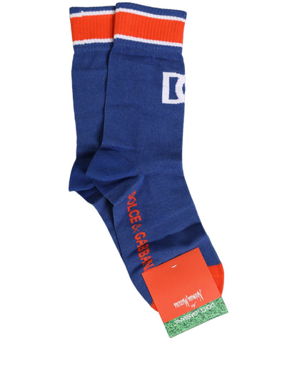 Dolce & Gabbana Men's Nylon Cotton & Calf Leather Socks - Blue Multicolor Red White Striped