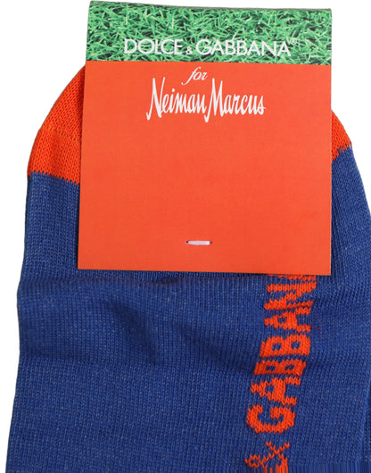 Dolce & Gabbana Men's Nylon Cotton & Calf Leather Socks - Blue Multicolor Red White Striped