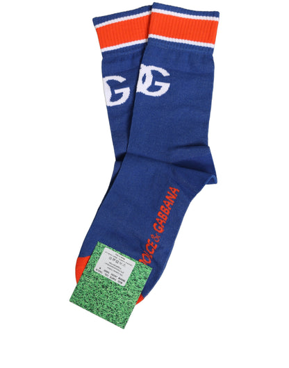 Dolce & Gabbana Men's Nylon Cotton & Calf Leather Socks - Blue Multicolor Red White Striped