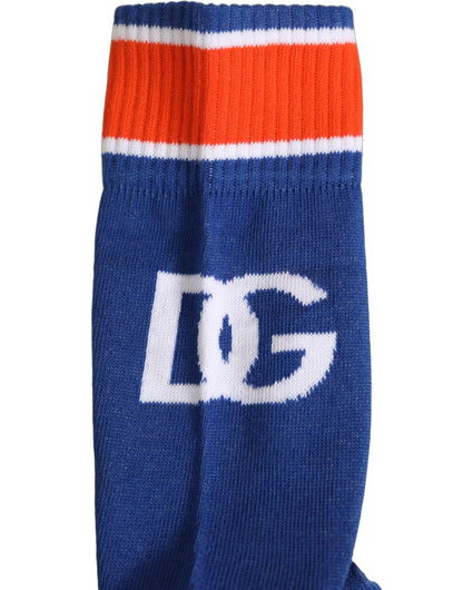 Dolce & Gabbana Men's Nylon Cotton & Calf Leather Socks - Blue Multicolor Red White Striped