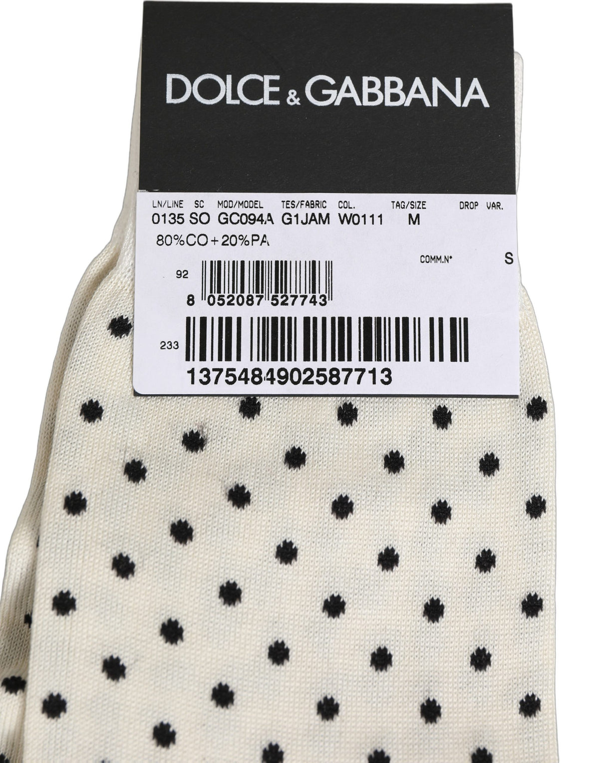 Dolce & Gabbana Men's Nylon Cotton & Calf Leather Socks - Black White Patterned
