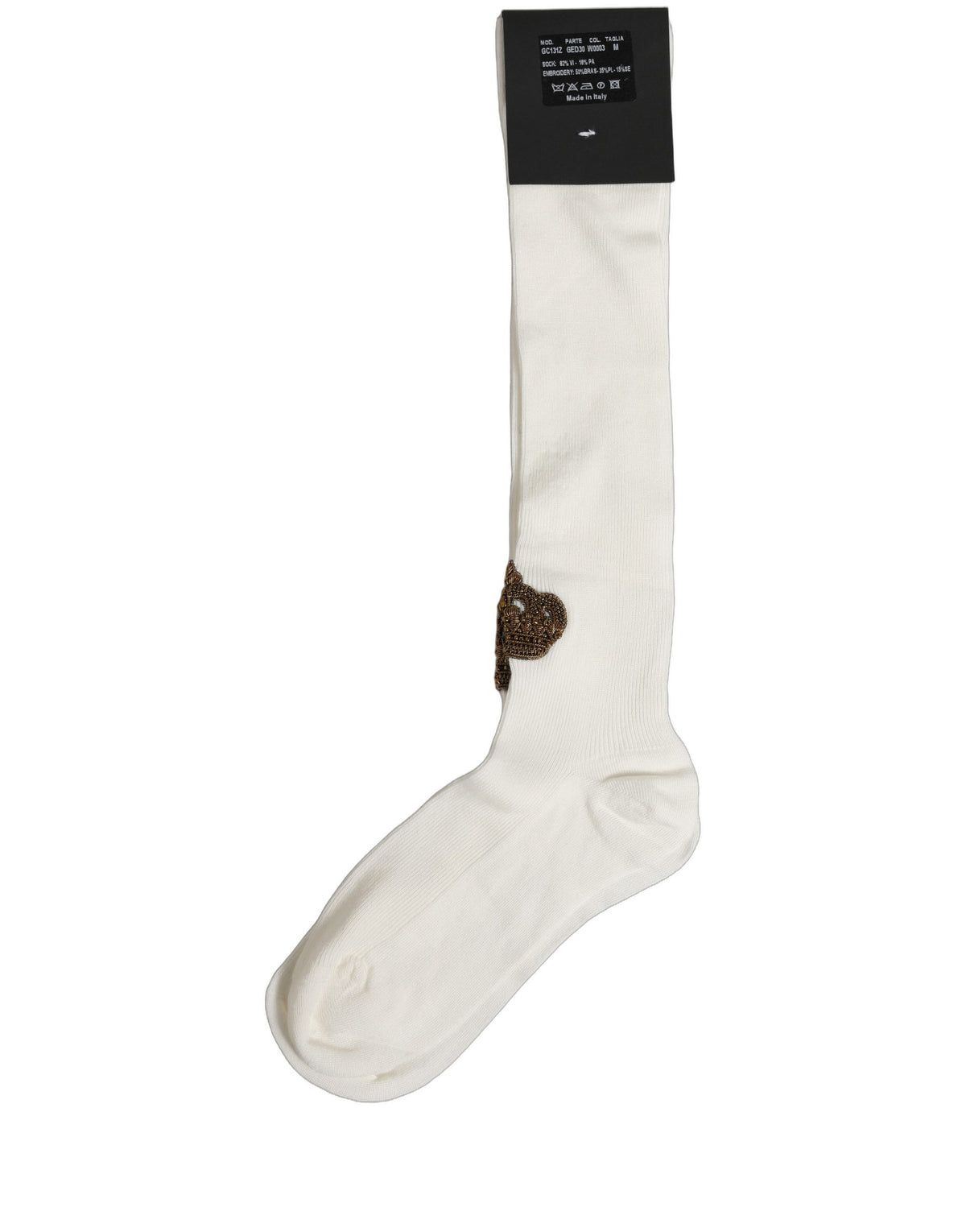 Socks by Dolce & Gabbana for men in nylon & viscose gold & white features an utilitarian chic finish from the Men's Nylon & Viscose Socks collection, offering an utilitarian chic fit that ensures sophisticated comfort.