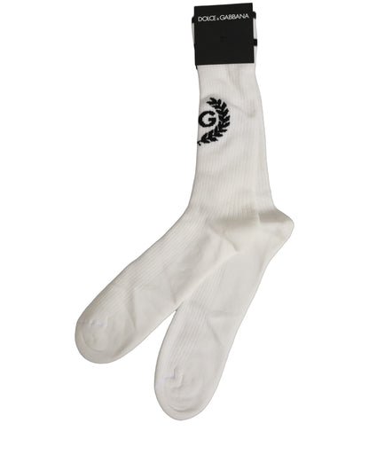 These Socks by Dolce & Gabbana for men in nylon cotton & calf leather white present a utilitarian silhouette from the Laurel Men's Nylon Cotton & Calf Leather Socks collection, offering a utilitarian fit and refined aesthetic.