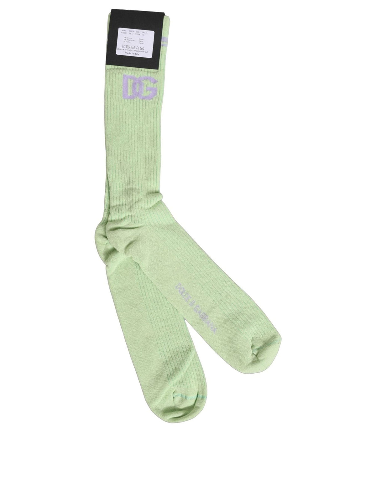 Socks by Dolce & Gabbana for men in nylon cotton & calf leather green & purple features an stylish silhouette, showcasing the stylish design of this Men's Nylon Cotton & Calf Leather Socks with a stylish finish.