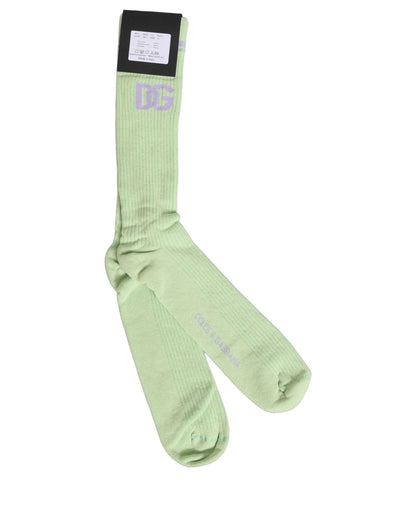 Socks by Dolce & Gabbana for men in nylon cotton & calf leather green & purple features an stylish silhouette, showcasing the stylish design of this Men's Nylon Cotton & Calf Leather Socks with a stylish finish.