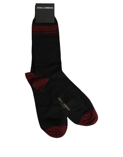 Socks by Dolce & Gabbana for men in nylon cotton & calf leather black & burgundy features a snug silhouette, artfully capturing the essence of the snug Men's Nylon Cotton & Calf Leather Socks design for a sophisticated look.