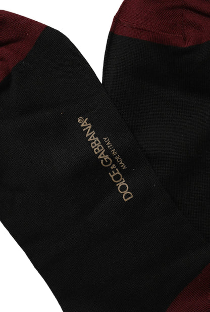 Socks by Dolce & Gabbana for men in nylon cotton & calf leather black & burgundy features an stylish silhouette, showcasing the stylish design of this Men's Nylon Cotton & Calf Leather Socks with a stylish finish.