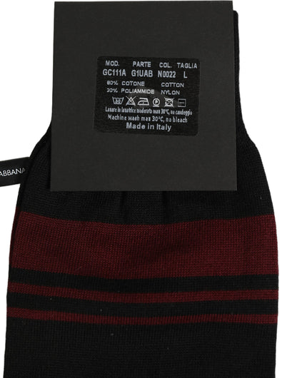 These Socks by Dolce & Gabbana for men in nylon cotton & calf leather black & burgundy present a utilitarian silhouette from the Men's Nylon Cotton & Calf Leather Socks collection, offering a utilitarian fit and refined aesthetic.