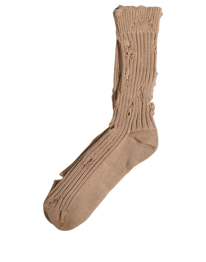 Socks by Dolce & Gabbana for men in nylon cotton & calf leather beige features an stylish silhouette, showcasing the stylish design of this Men's Nylon Cotton & Calf Leather Socks with a stylish finish.