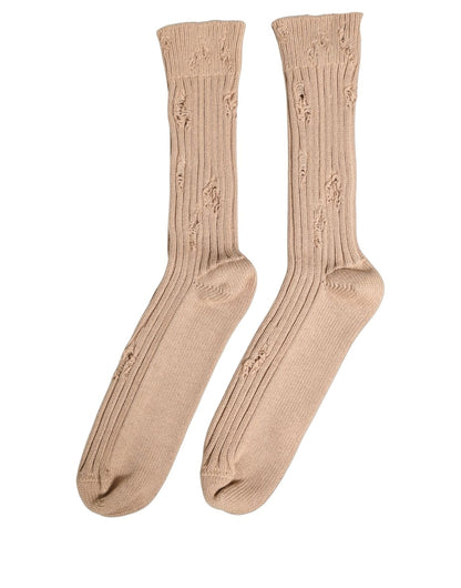 Socks by Dolce & Gabbana for men in nylon cotton & calf leather beige features a nuanced silhouette, showcasing the nuanced Men's Nylon Cotton & Calf Leather Socks design with a refined, premium finish.