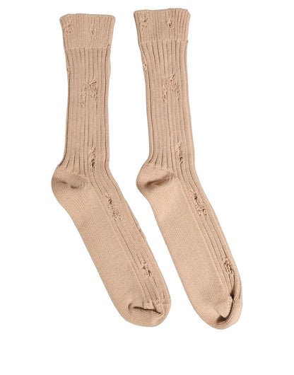 Socks by Dolce & Gabbana for men in nylon cotton & calf leather beige features an stylish silhouette, showcasing the stylish design of this Men's Nylon Cotton & Calf Leather Socks with a stylish finish.