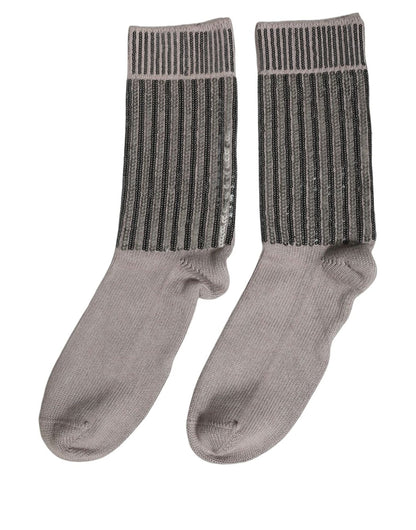 Socks by Dolce & Gabbana for men in virgin wool calf leather & sequins gray & striped presents a perennial silhouette, artfully capturing the refined essence of the perennial Men's Virgin Wool Calf Leather & Sequins Socks design with a perennial finish.