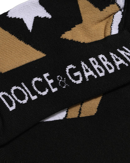 Socks by Dolce & Gabbana for men in nylon cotton & calf leather black, white & patterned features an stylish silhouette, showcasing the stylish design of this Men's Nylon Cotton & Calf Leather Socks with a stylish finish.
