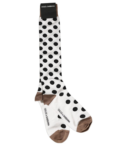 Socks by Dolce & Gabbana for men in nylon cotton & calf leather black, white & patterned features a snug silhouette, artfully capturing the essence of the snug Men's Nylon Cotton & Calf Leather Socks design for a sophisticated look.