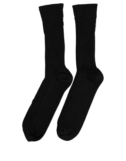 Socks by Dolce & Gabbana for men in nylon cotton & calf leather black features a snug silhouette, artfully capturing the essence of the snug Men's Nylon Cotton & Calf Leather Socks design for a sophisticated look.