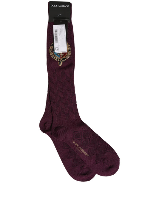 Dolce & Gabbana Men's Nylon Acrylic Wool Socks - Burgundy Patterned