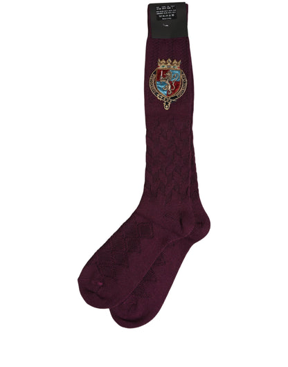 Dolce & Gabbana Men's Nylon Acrylic Wool Socks - Burgundy Patterned