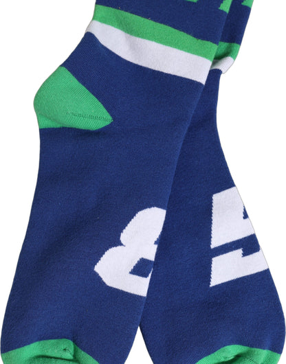 Socks by Dolce & Gabbana for men in stretch cotton & nylon blue, green, multicolor, white & striped features a contemporary knit construction, showcasing the sophisticated design of this Men's Stretch Cotton & Nylon Socks with its contemporary finish.