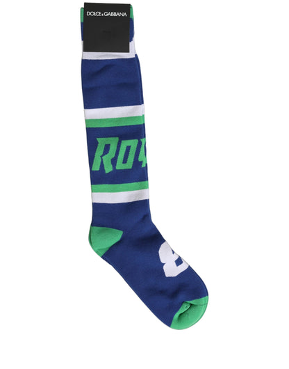 Socks by Dolce & Gabbana for men in stretch cotton & nylon blue, green, multicolor, white & striped features an stylish silhouette, showcasing the stylish design of this Men's Stretch Cotton & Nylon Socks with a stylish finish.