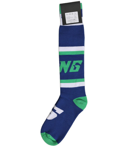 Socks by Dolce & Gabbana for men in stretch cotton & nylon blue, green, multicolor, white & striped features a snug silhouette, artfully capturing the essence of the snug Men's Stretch Cotton & Nylon Socks design for a sophisticated look.